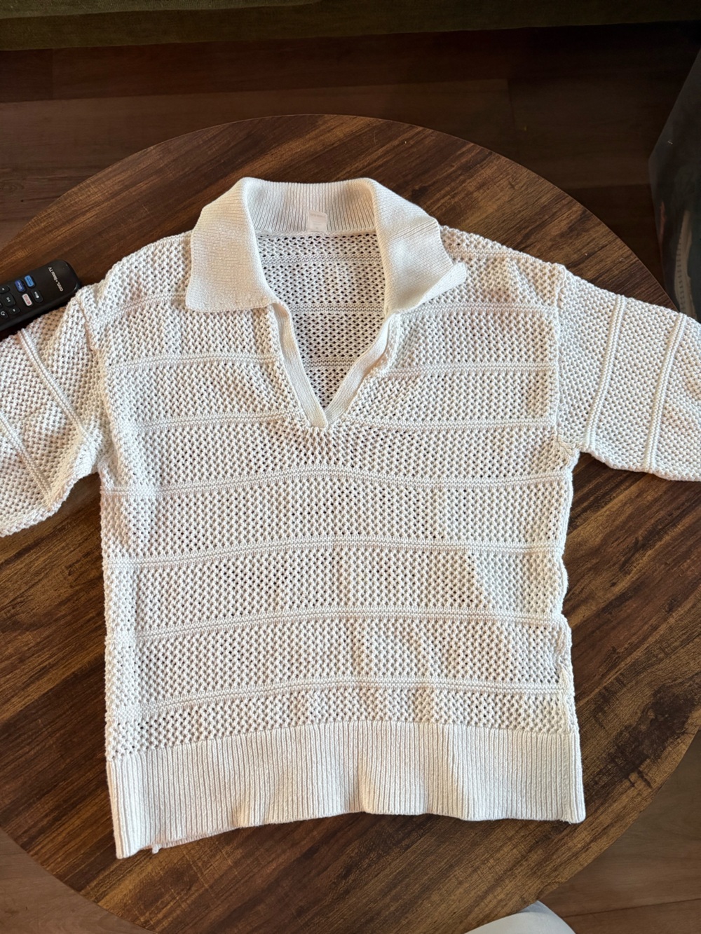 Old Navy Cream Open-Weave V-Neck Polo Sweater